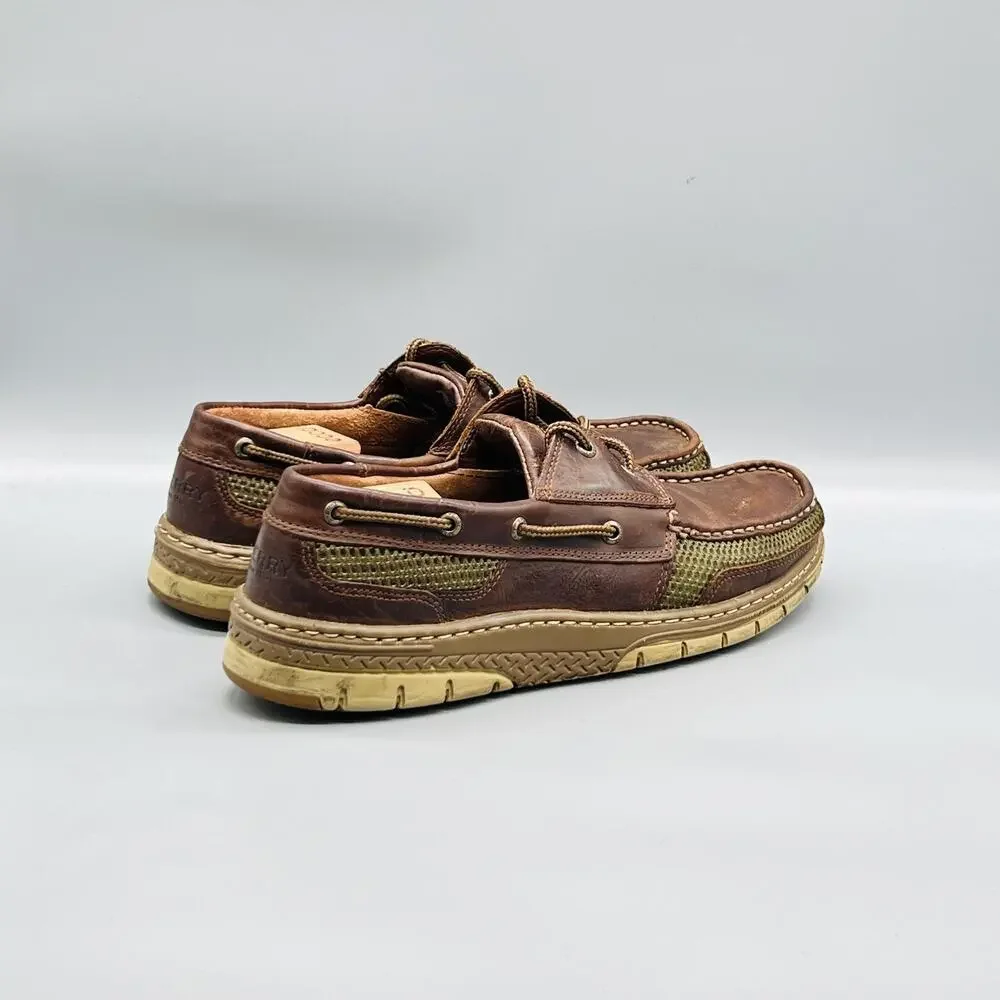 Sperry Shoes Mens 11 Brown Leather Mesh Top Sider Boat Moc Toe Casual Comfort